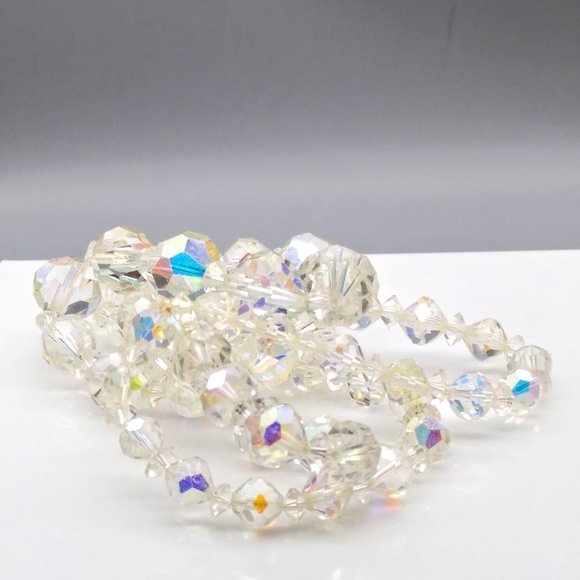 AB Crystal Graduated Necklace, Aurora Borealis Vintage Clear Faceted Beads - Picture 4 of 4